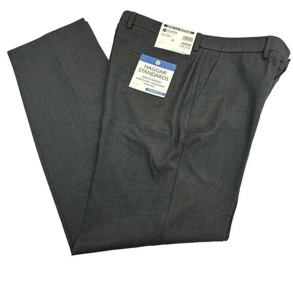 Haggar Standards Tic Weaver Charcoal Super Flex Waist Straight Fit NWT 34W x 32L